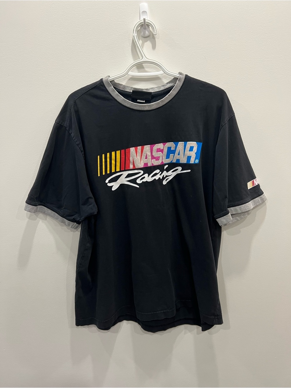 Vintage NASCAR Racing Ringer T-Shirt XL Black Graphic Y2K Motorsport racing Fan